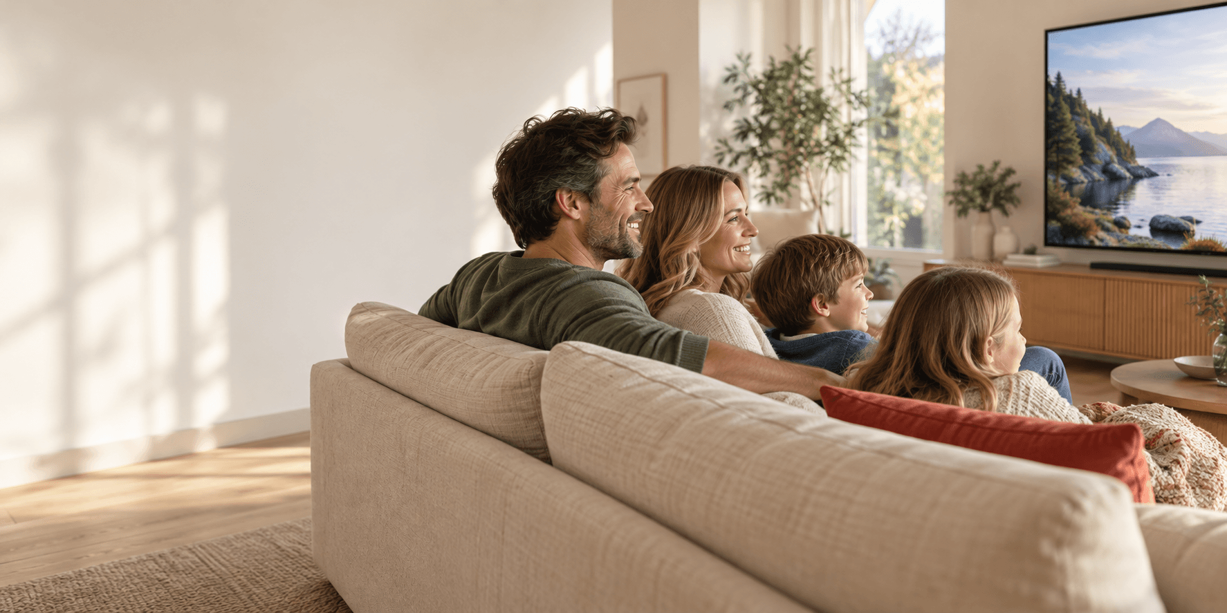Illustrativ bild av en familj som njuter av en TV-kväll tillsammans